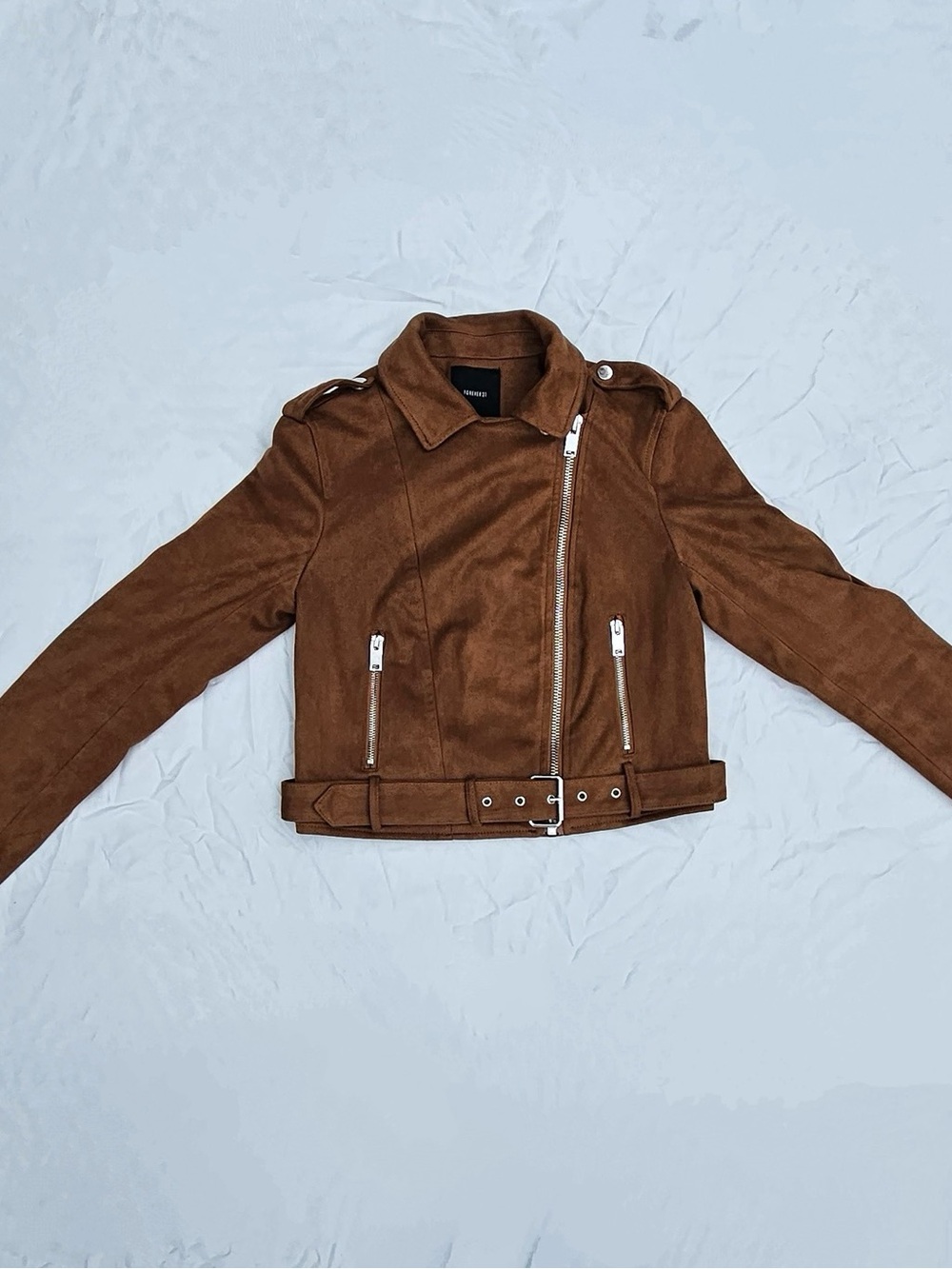 Brown Faux Suede Moto Jacket - Picture 3 of 16